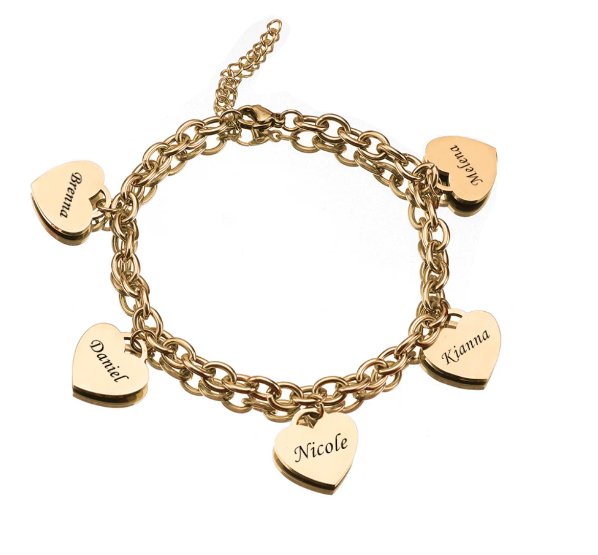 Personalized Hearts Bracelet (1-5 Charms)